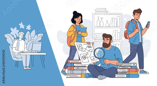 Obraz Students Learning and Researching in Library