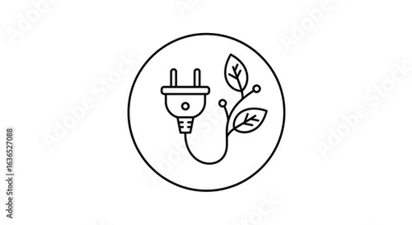 Obraz Minimalist monoline icon of an electric plug with two branching leaves as cables