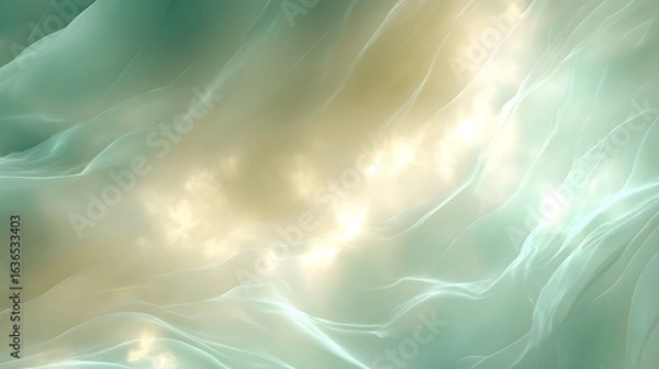 Fototapeta Soft Luminous Abstract Background with Flowing Teal and Golden Organic Waves