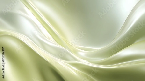 Fototapeta Elegant Light Green Abstract Waves Background with Smooth Flowing Pearlescent Sheen