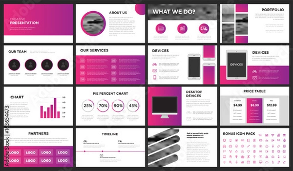 Obraz Pink and purple modern presentation template. You can use it presentation, flyer and leaflet, corporate report, marketing, pitch, annual report, catalog.