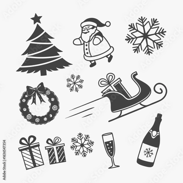 Fototapeta Christmas Icon Set Template Festive Vintage Graphic Elements, New Year Greeting Christmas Retro Design Festive Christmas Decoration Simple Symbol Vector Illustration Design