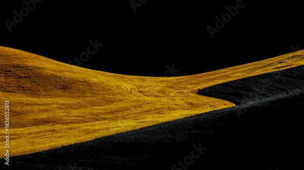 Fototapeta Bright yellow hill casting a dark curved shadow, minimalist landscape with strong contrast, vivid natural colors, high-resolution,