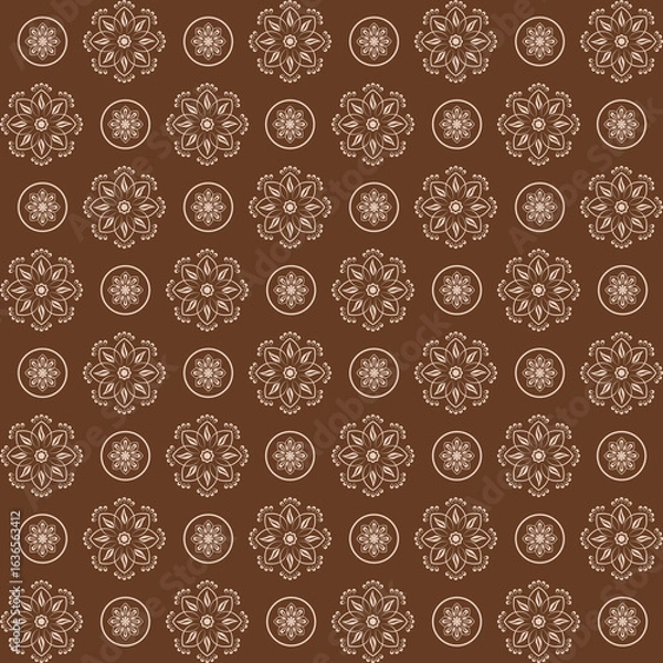 Fototapeta This is an elegant and classic seamless pattern designed in a traditional Damask or Baroque style. Set against a soft beige background, the overall design evokes a sense of luxury, vintage charm 