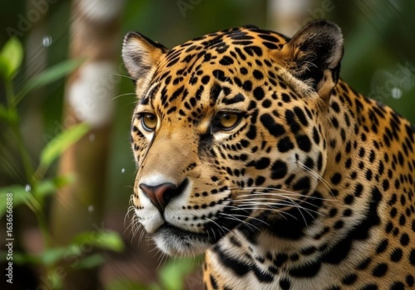 Fototapeta Close up of a Jaguar (Panthera onca) in natural habitat, Amazon rainforest, Loreto, Peru.
