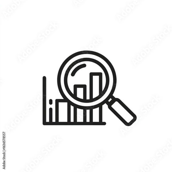 Fototapeta Analyzing data trends for business growth with a magnifying glass over a bar graph in a minimalistic