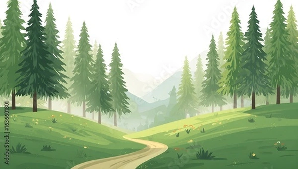 Fototapeta Tranquil Nature Scene in the Forest with Flowers and Trees