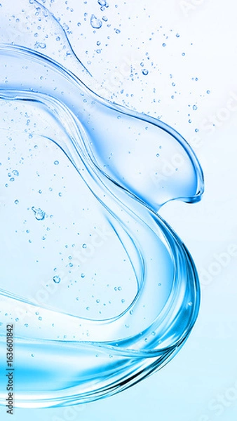 Fototapeta Dynamic blue water splash with tiny bubbles and gentle waves