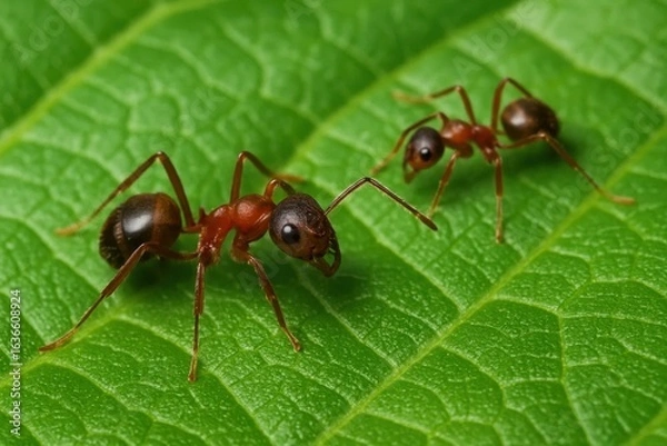Fototapeta A Pair of Ants on a Leafy Canvas