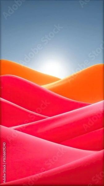 Fototapeta Abstract Red Orange Hills Landscape with Smooth Topographic Lines
