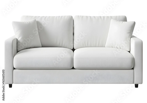 Fototapeta Comfortable plush white two seater sofa with two matching throw pillows isolated on transparent background