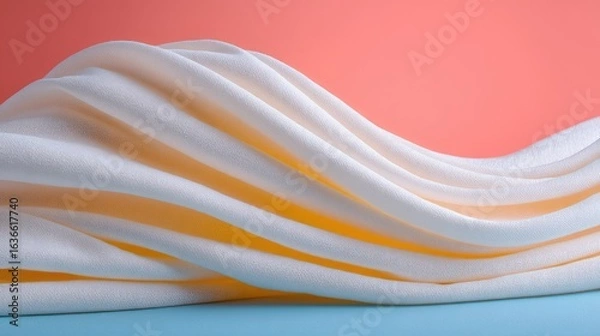 Fototapeta Abstract White and Orange Draped Fabric Texture on Blue Background