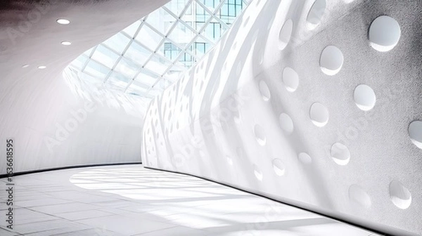 Fototapeta Abstract White Interior with Curved Walls and Geometric Patterns