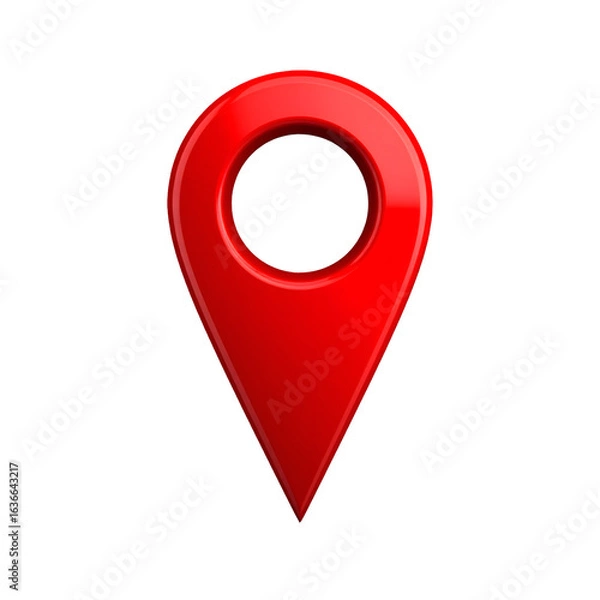 Obraz Location pin – Photorealistic red location map pin icon with glossy finish, isolated PNG