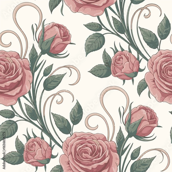 Fototapeta Seamless floral pattern. Flowers and Leaves Design Elements