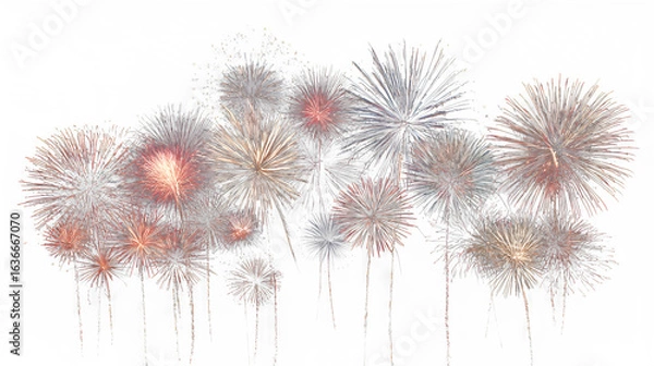 Fototapeta Night sky with fireworks display on white background