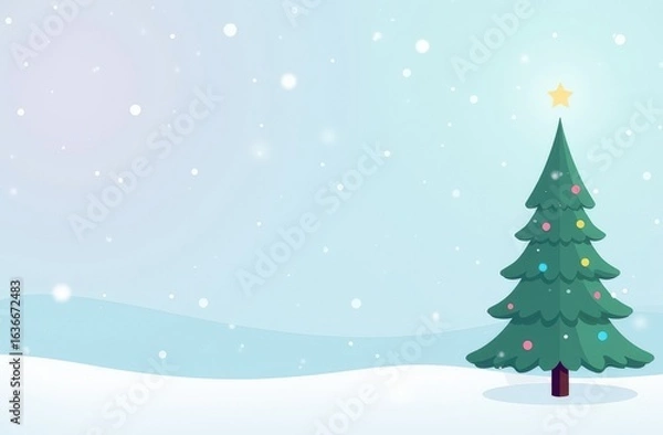 Fototapeta minimalist illustration of a Christmas tree, vector art with smooth lines and geometric shapes