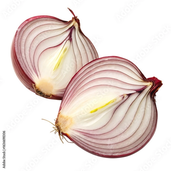 Fototapeta Two halves of a red onion isolated on transparent background