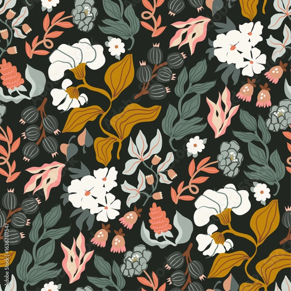 Obraz Moody Bloom Bold Floral Vector Modern Boho Pattern