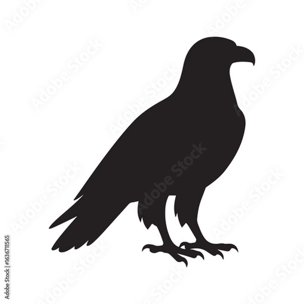 Fototapeta Silhouette of a Majestic Eagle: A stark black silhouette of a powerful eagle stands proudly, a symbol of strength and freedom, set against a clean backdrop.