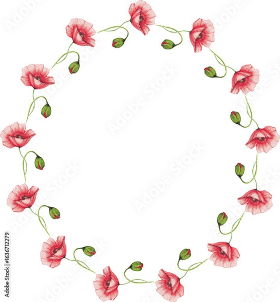 Fototapeta  Botanical Frame of Red Poppies