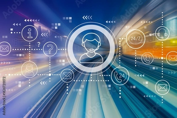 Fototapeta Digital Customer Support Network with High-Speed Technology Background.