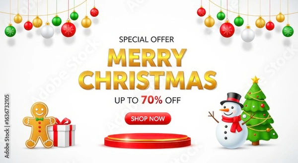Fototapeta Christmas sale special offer promotion holiday season festive design on white background.