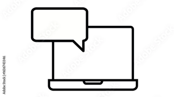 Obraz Laptop Icon with a Talk Bubble. Vector isolated illustration of a laptop with a chat or talk icon