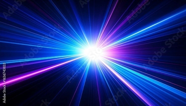 Obraz Vibrant Blue and Purple Laser Beams Radiating from Central Light Source