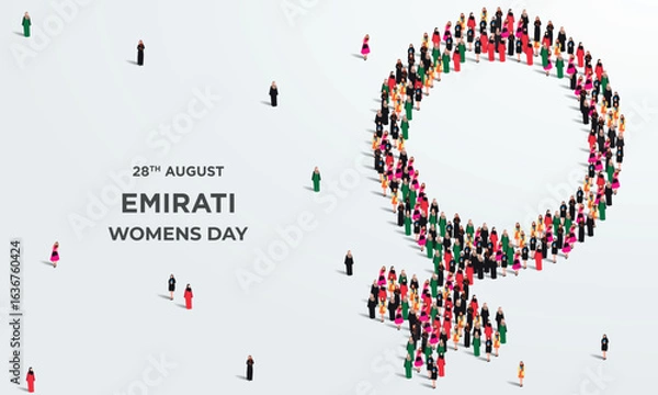 Fototapeta Emirati Women's Day Design with Female with Hijab Vector Illustration. Large group of Emirates womens form female symbol. Emirati Womens Day Template. 28th of August. 