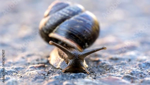 Obraz A snail crawls on a forest path