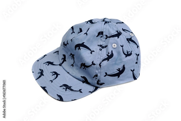 Fototapeta Blue baseball cap with a dolphin pattern. Isolate