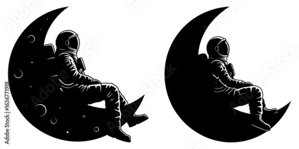 Fototapeta Astronaut Resting on Crescent Moon Vector Illustration with Glow Effect