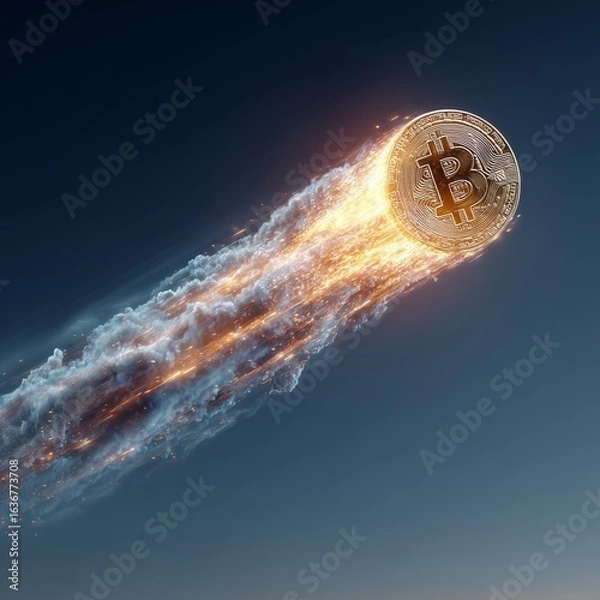 Fototapeta Bitcoin is flying up to the moon