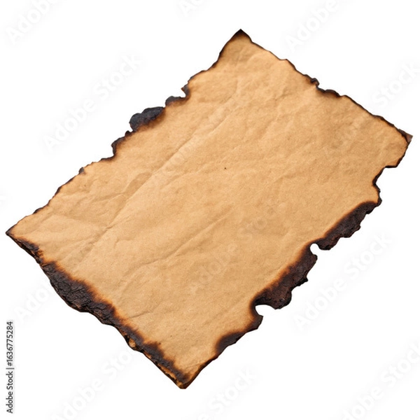 Fototapeta Aged parchment paper with torn edges isolated on transparent background