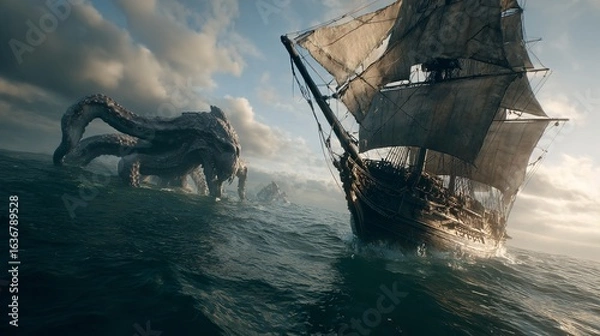 Obraz Foggy Coastal Scene With Rusty Shipwreck Reflection