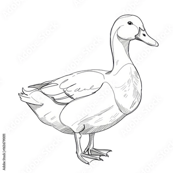 Fototapeta duck print, minimalistic line drawing, simple black and white contour illustration, vector, isolated, clean design, modern minimal contour sketch for posters, prints and decor