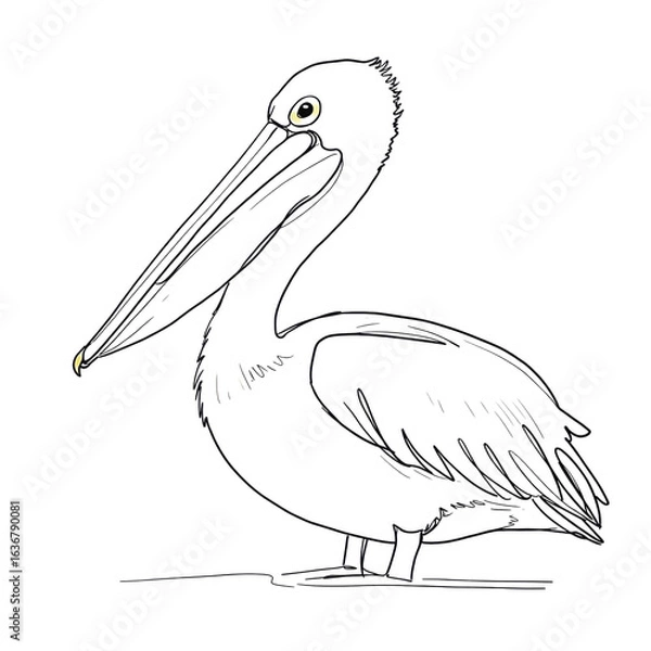 Fototapeta pelican, minimalistic linear drawing, simple black and white contour illustration, vector, isolated, clean design, modern minimal contour sketch for posters, prints and decor