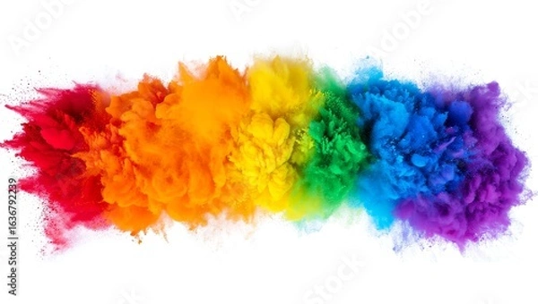 Fototapeta Vibrant Rainbow Powder Explosion:  Abstract Colorful Cloud Burst on White Background