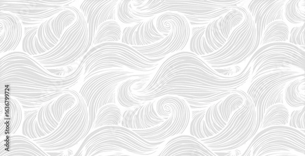 Fototapeta hand drawn abstract  pattern print, ocean waves, simple modern design wallpaper.