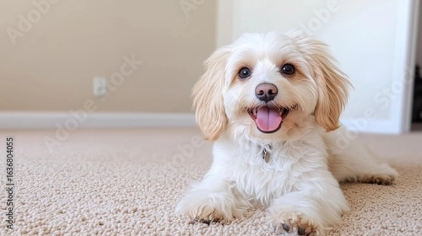 Fototapeta Cute dog posing on the carpet