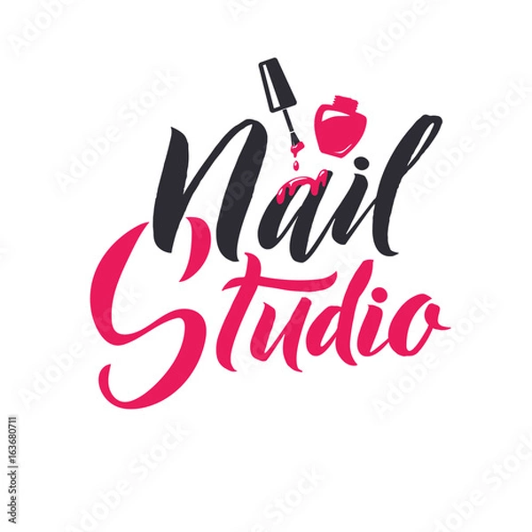Obraz Studio Manicure. Nail Master Logo uroda wektor napis. Niestandardowa ręcznie robiona kaligrafia. Ilustracji wektorowych