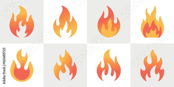 Fototapeta Collection of Flame Illustrations with Different Styles and Colors for Design Elements and Creative Projects