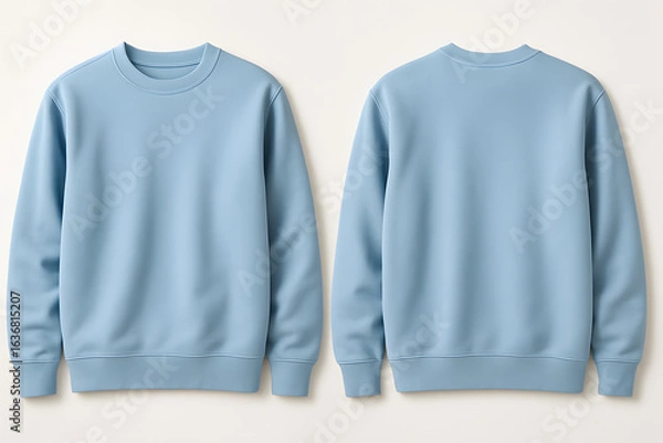 Obraz Photorealistic Baby Blue Crewneck Sweatshirt Mockup – Front and Back View on White Background