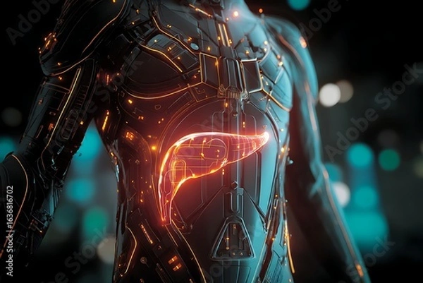 Fototapeta Human body liver health concept futuristic technology medical illustration artificial intelligence system