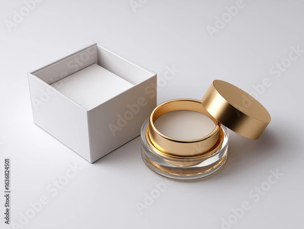Fototapeta Floating opened cosmetic jar with box
