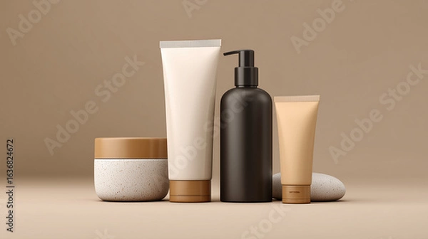 Fototapeta Mockup skincare tubes + bottles AI-generated