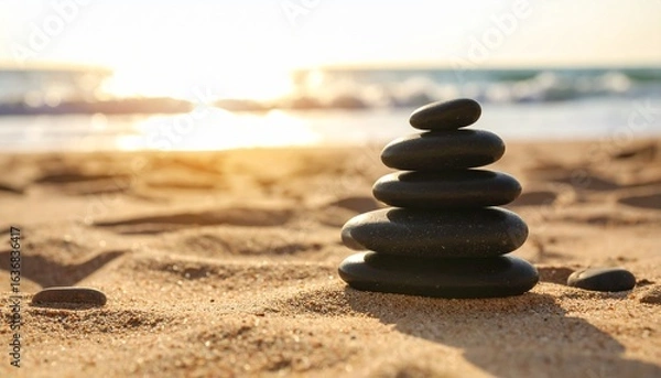 Obraz Stack of Smooth Spa Stones on Sand