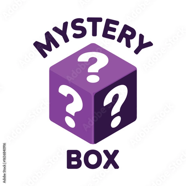 Fototapeta Purple mystery box with question marks and text
