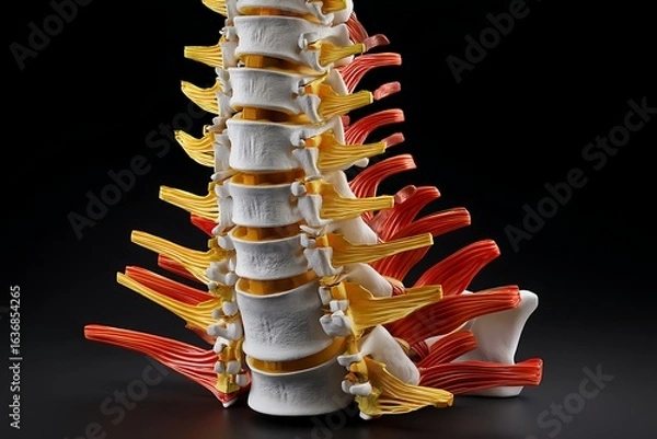 Fototapeta Human spine anatomy model for medical education and research on back pain and spinal health issues study